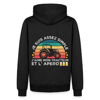 Tracteur et apéro cadeau agriculteur vintage - Sweat à capuche Premium bio Homme - noir - Dos - Nico (187cm)