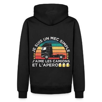 J' aime les camions et l' apéro humour routier - Sweat à capuche Premium bio Homme - noir - Dos - Nico (187cm)