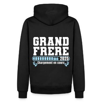 Grand Frère 2025 Cadeau Annonce Naissance Bébé - Sweat à capuche Premium bio Homme - noir - Dos - Nico (187cm)