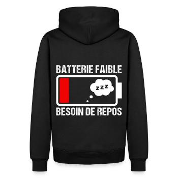 Batterie faible besoin de repos humour cadeau - Sweat à capuche Premium bio Homme - noir - Dos - Nico (187cm)