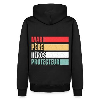 Mari père héros protecteur cadeau fête des pères - Sweat à capuche Premium bio Homme - noir - Dos - Nico (187cm)