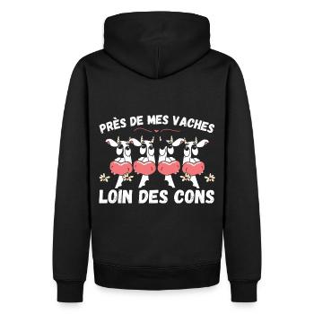Près de mes vaches loin des cons humour vache - Sweat à capuche Premium bio Homme - noir - Dos - Nico (187cm)