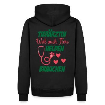 Tierarzt Geschenk Weil auch Tiere Helden brauchen - Männer Premium Bio Hoodie - Schwarz - Hinten - Nico (187cm)