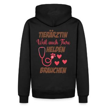 Tierarzt Geschenk Weil auch Tiere Helden brauchen - Männer Premium Bio Hoodie - Schwarz - Hinten - Nico (187cm)