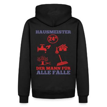 Hausmeister shirt der Mann für alle fälle Geschenk - Männer Premium Bio Hoodie - Schwarz - Hinten - Nico (187cm)