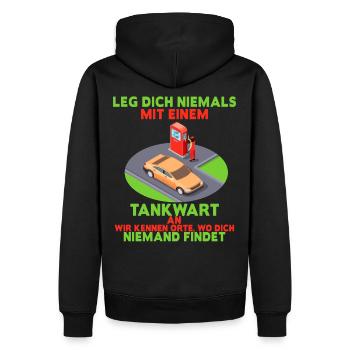 Tankwart shirt • Tankstelle • Tankwart Geschenk - Männer Premium Bio Hoodie - Schwarz - Hinten - Nico (187cm)
