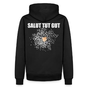 Pyro Salut tut gut - Männer Premium Bio Hoodie - Schwarz - Hinten - Nico (187cm)