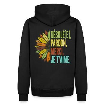 Tournesol Ho'oponopono - Sweat à capuche Premium bio Homme - noir - Dos - Nico (187cm)