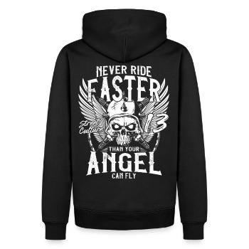 Never Ride Faster - Men’s Premium Organic Hoodie - black - Back - Nico (187cm)