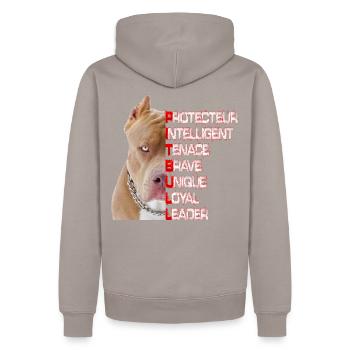pit bull - Men’s Premium Organic Hoodie - taupe - Back - Nico (187cm)
