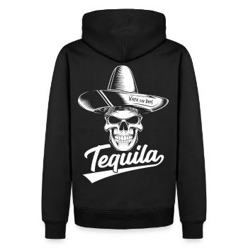 Tequila Sombrero Skull - Männer Premium Bio Hoodie - Schwarz - Hinten - Nico (187cm)