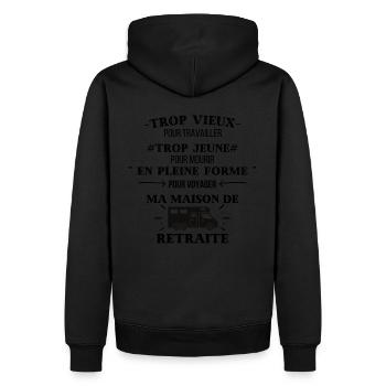 tee shirt Camping car Ma maison de retraite - Sweat à capuche Premium bio Homme - noir - Dos - Nico (187cm)