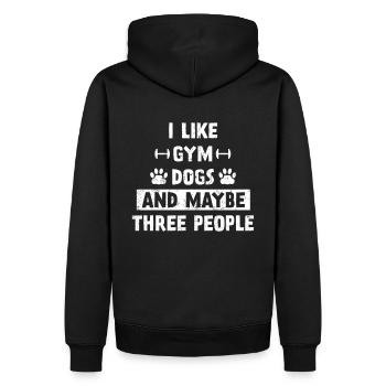 I like Gym, Dogs and maybe 3 people - Männer Premium Bio Hoodie - Schwarz - Hinten - Nico (187cm)