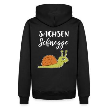 Sachsenschnegge Sächischer Dialekt - Männer Premium Bio Hoodie - Schwarz - Hinten - Nico (187cm)