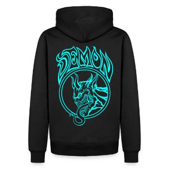 BLAUER Dämon – Höllische Strichzeichnung Illustration - Männer Premium Bio Hoodie - Schwarz - Hinten - Nico (187cm)
