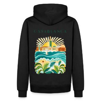 Casablanca Küstenidyll Illustration - Männer Premium Bio Hoodie - Schwarz - Hinten - Nico (187cm)