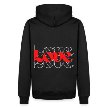 LIEBE, LIEBE, LIEBE. Liebe in Rot und Weiß. - Männer Premium Bio Hoodie - Schwarz - Hinten - Nico (187cm)