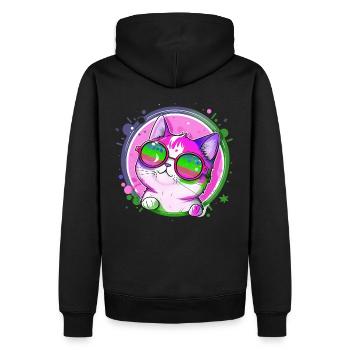 Lustige Katze mit Sonnenbrille Katzenliebhaber - Männer Premium Bio Hoodie - Schwarz - Hinten - Nico (187cm)