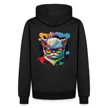 Lustige Katze mit Sonnenbrille Katzenliebhaber - Männer Premium Bio Hoodie - Schwarz - Hinten - Nico (187cm)
