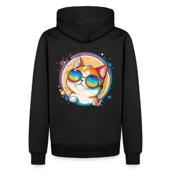 Lustige Katze mit Sonnenbrille Katzenliebhaber - Männer Premium Bio Hoodie - Schwarz - Hinten - Nico (187cm)