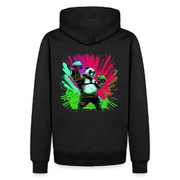 Cooler bunter Panda Boxer MMA Kampfsport - Männer Premium Bio Hoodie - Schwarz - Hinten - Nico (187cm)