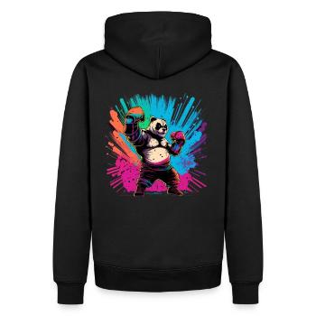 Cooler bunter Panda Boxer MMA Kampfsport - Männer Premium Bio Hoodie - Schwarz - Hinten - Nico (187cm)