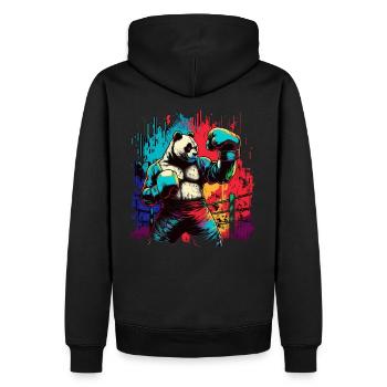 Lustiger bunter Panda Boxer MMA Kampfsport - Männer Premium Bio Hoodie - Schwarz - Hinten - Nico (187cm)