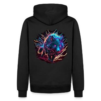 Wolf Neon Illustration Synthwave Art - Männer Premium Bio Hoodie - Schwarz - Hinten - Nico (187cm)