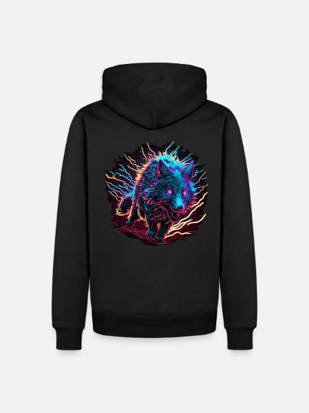 Wolf Neon Illustration Synthwave Art - Männer Premium Bio Hoodie - Schwarz