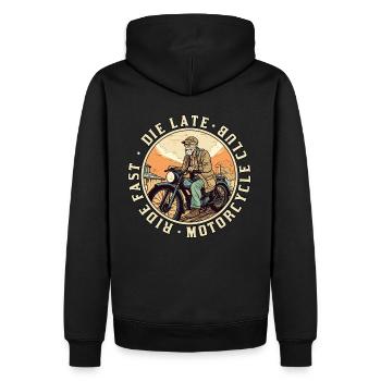 Cooler alter Biker Opa - Motorrad Opa - Männer Premium Bio Hoodie - Schwarz - Hinten - Nico (187cm)