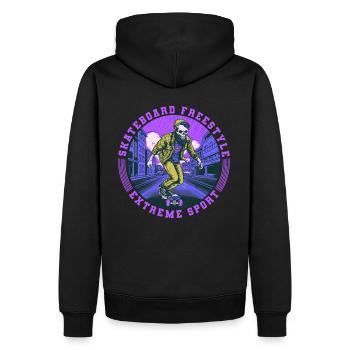 Cooler Totenkopf Skelett Skateboard Skater - Männer Premium Bio Hoodie - Schwarz - Hinten - Nico (187cm)