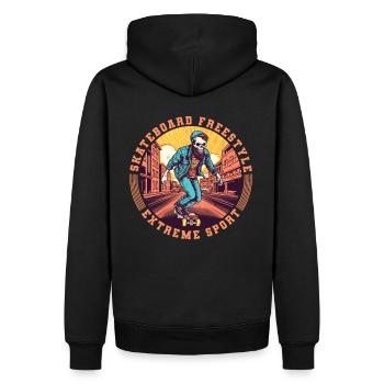 Cooler Totenkopf Skelett Skateboard Skater - Männer Premium Bio Hoodie - Schwarz - Hinten - Nico (187cm)