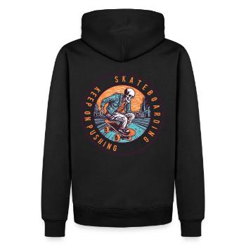 Totenkopf Skelett Skateboard Skater - Männer Premium Bio Hoodie - Schwarz - Hinten - Nico (187cm)