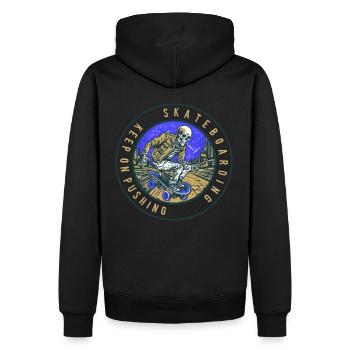 Totenkopf Skelett Skateboard Skater Geschenk - Männer Premium Bio Hoodie - Schwarz - Hinten - Nico (187cm)