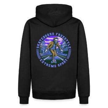 Cooler Totenkopf Skelett Skateboard Skater - Männer Premium Bio Hoodie - Schwarz - Hinten - Nico (187cm)