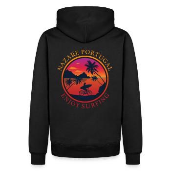 Nazare Portugal Enjoy Surfing - Men’s Premium Organic Hoodie - black - Back - Nico (187cm)