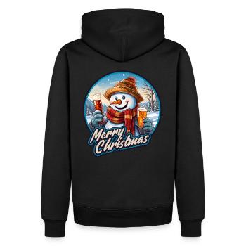 Lustiger Schneemann mit Bier Weihnachtsfest - Männer Premium Bio Hoodie - Schwarz - Hinten - Nico (187cm)