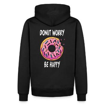 Donut Worry Be Happy - Männer Premium Bio Hoodie - Schwarz - Hinten - Nico (187cm)