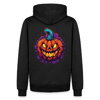 Gruseliger Bunter Halloween Kürbis - Männer Premium Bio Hoodie - Schwarz - Hinten - Nico (187cm)