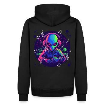 Alien with headphones Extraterrestrial DJ Music - Men’s Premium Organic Hoodie - black - Back - Nico (187cm)