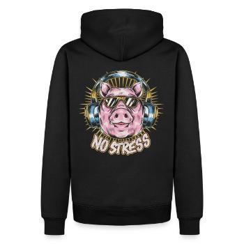 Cochon avec des écouteurs Drôle de dicton PAS DE STRESS - Sweat à capuche Premium bio Homme - noir - Dos - Nico (187cm)
