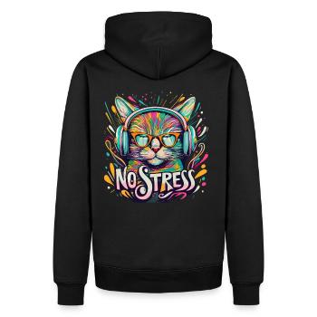 Katze mit Kopfhörer Lustiger Spruch NO STRESS - Männer Premium Bio Hoodie - Schwarz - Hinten - Nico (187cm)