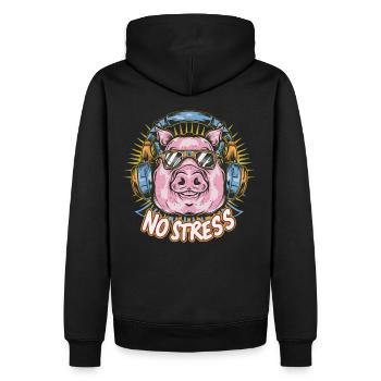 Cochon avec des écouteurs Drôle de dicton PAS DE STRESS - Sweat à capuche Premium bio Homme - noir - Dos - Nico (187cm)