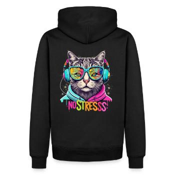 Katze mit Kopfhörer Lustiger Spruch NO STRESS - Männer Premium Bio Hoodie - Schwarz - Hinten - Nico (187cm)