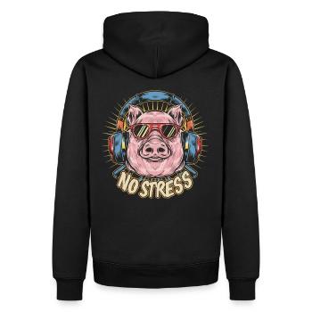 Cochon avec des écouteurs Drôle de dicton PAS DE STRESS - Sweat à capuche Premium bio Homme - noir - Dos - Nico (187cm)