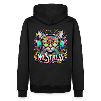 Katze mit Kopfhörer Lustiger Spruch NO STRESS - Männer Premium Bio Hoodie - Schwarz - Hinten - Nico (187cm)