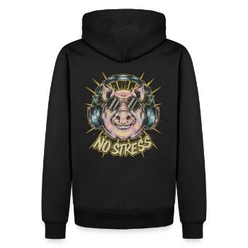 Cochon avec des écouteurs Drôle de dicton PAS DE STRESS - Sweat à capuche Premium bio Homme - noir - Dos - Nico (187cm)