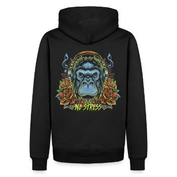 Gorille avec des écouteurs Drôle de dicton NO STRESS - Sweat à capuche Premium bio Homme - noir - Dos - Nico (187cm)