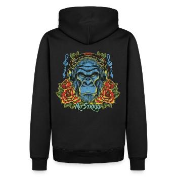 Gorille avec des écouteurs Drôle de dicton NO STRESS - Sweat à capuche Premium bio Homme - noir - Dos - Nico (187cm)