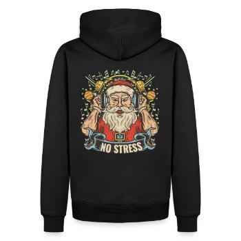 Santa Claus mit Kopfhörer Spruch NO STRESS - Männer Premium Bio Hoodie - Schwarz - Hinten - Nico (187cm)